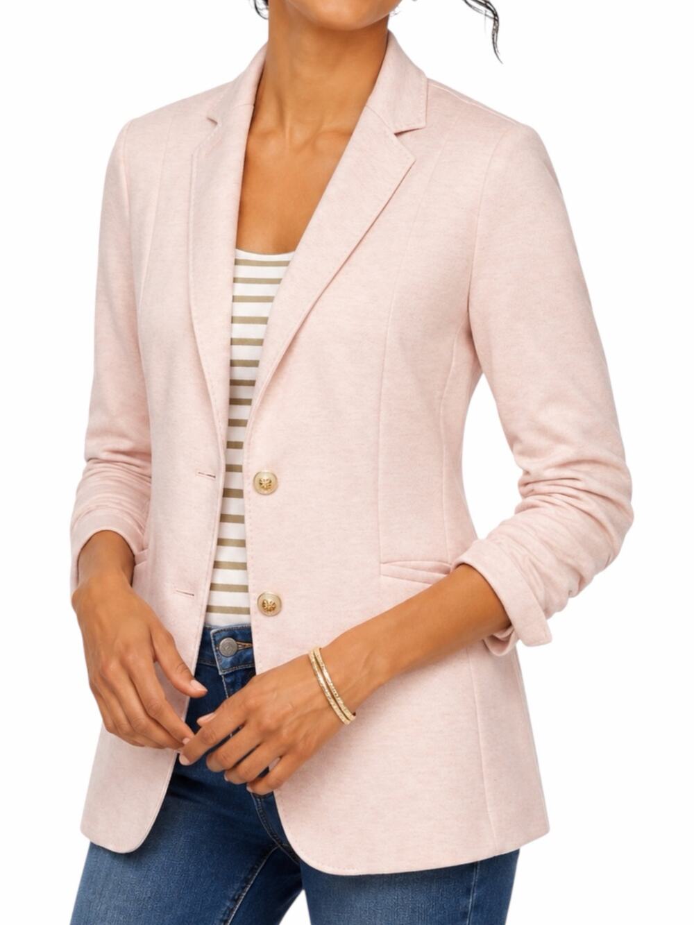 Talbots Easy Knit 2 Buttons Cotton Blend Blazer Jacket Light Pink Size 16